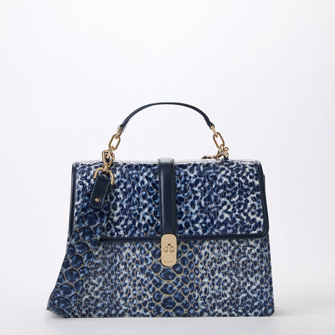Hallie Leather Satchel | Navy Meadowport | BRAHMIN