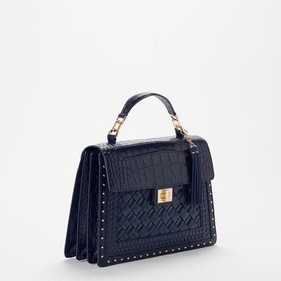 Navy Alamere Hallie Satchel Side View 