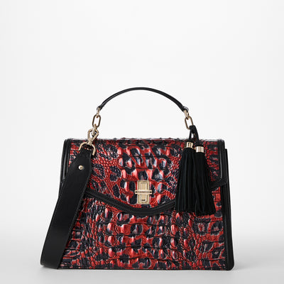 Red Leopardess Hallie Satchel Front View with Strap 