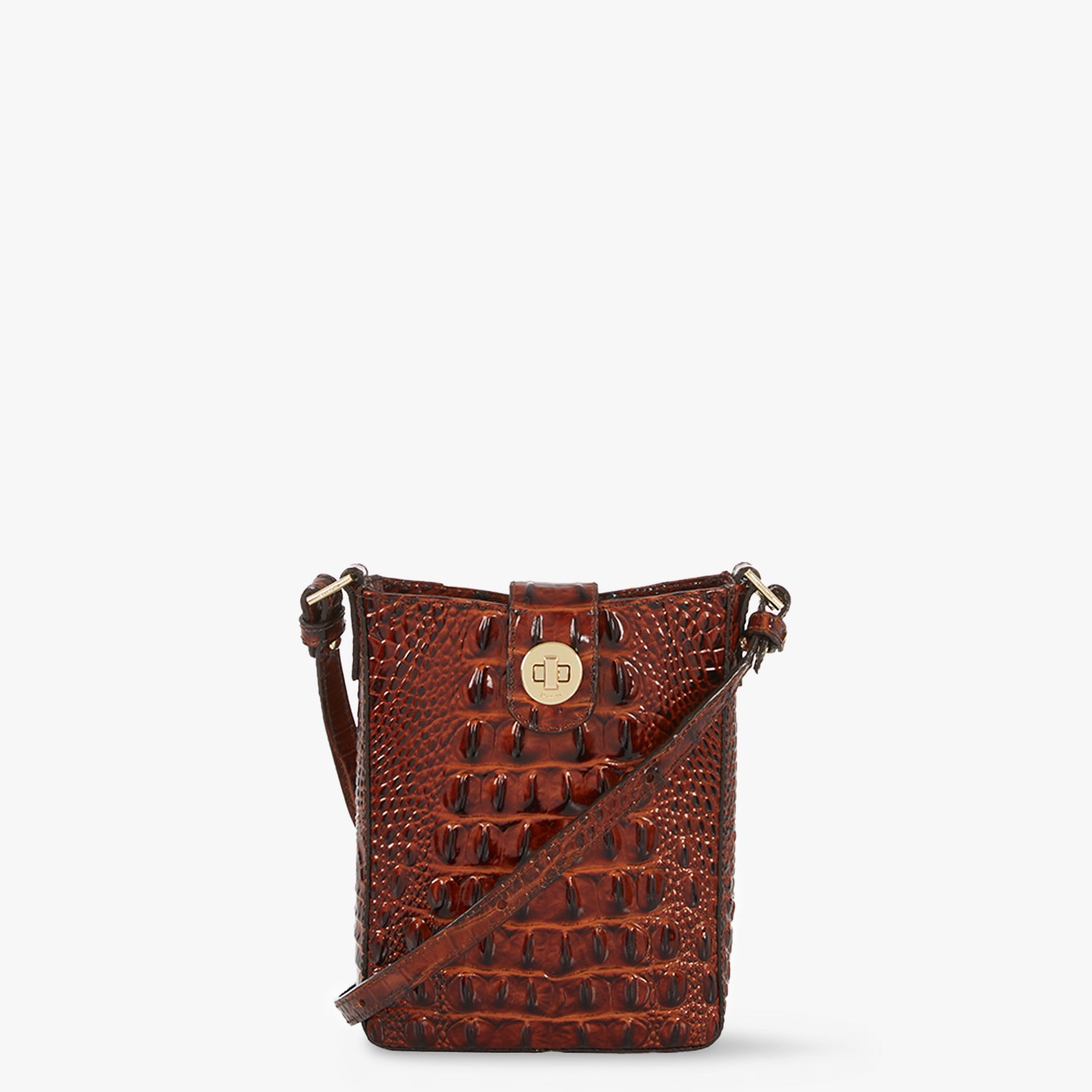 Brahmin Marley Croc Embossed Leather Crossbody Bag Pecan