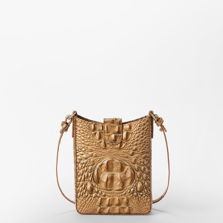 Brown textured Marley handbag on a light gray background back view