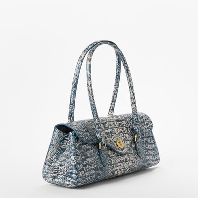 Blue Filigree Melbourne Dayan Satchel Side View 
