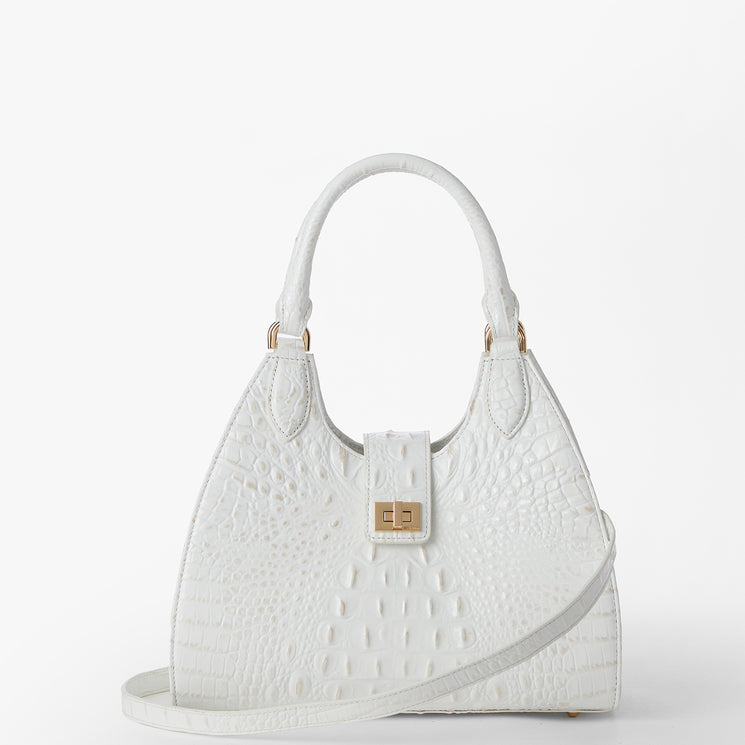 Sea Salt White Melbourne Adrian Satchel Front View With Strap