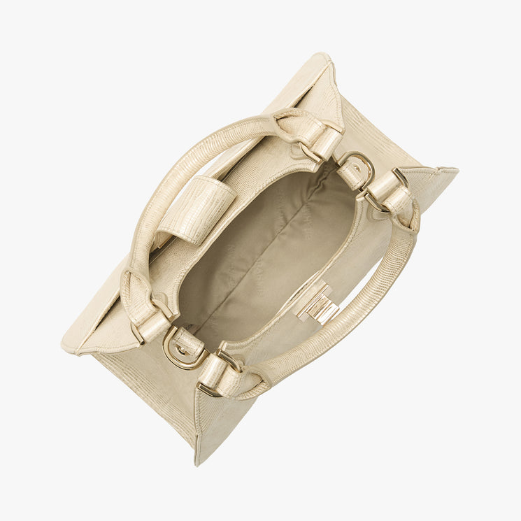 Gold All Over Lizard Adrian Satchel Open Top View