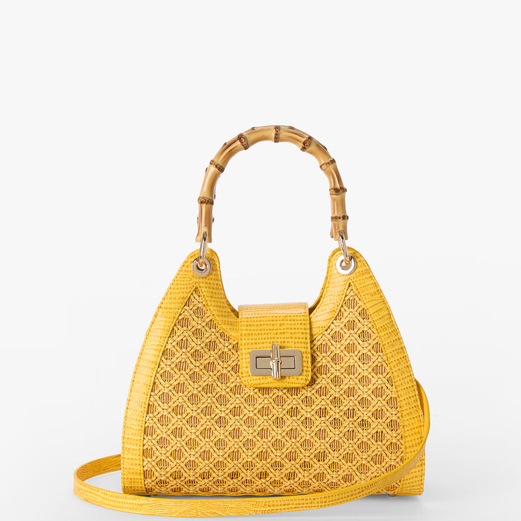Vivid Yellow Sunshadow Adrian Satchel Front View With Strap