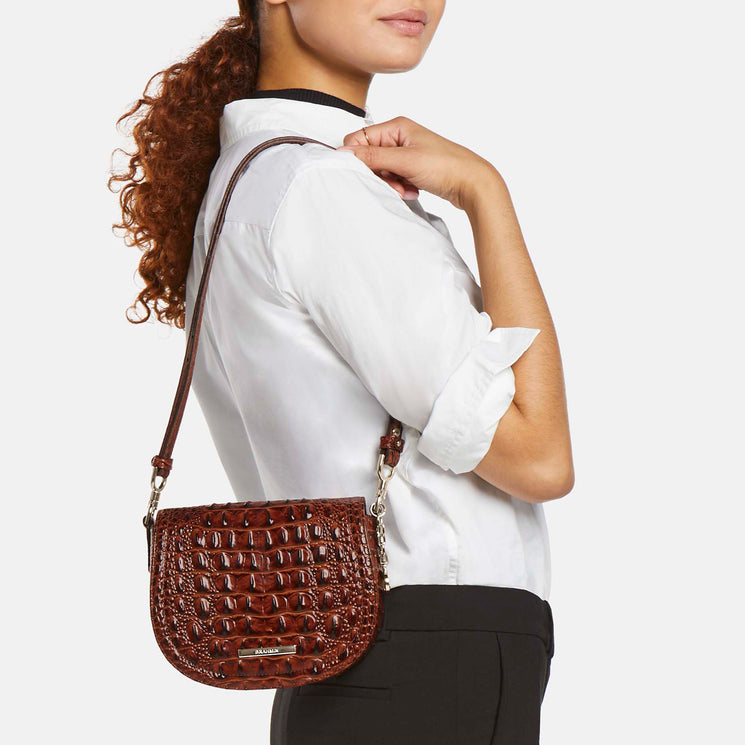 Pecan Melbourne Briar Crossbody Being Worn By Model Over the Shoulder
