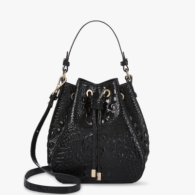 Black Melbourne Melinda Bucket Bag Front View with Strap 