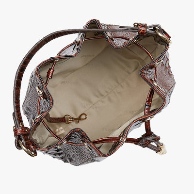 Pecan Melbourne Melinda Bucket Bag Open Top View 