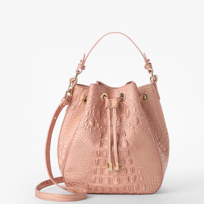 Rose Gold Melbourne Melinda Bucket Bag Front View with Strap 

