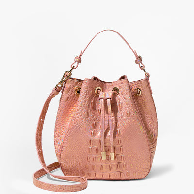 Rose Gold Melbourne Melinda Bucket Bag Front View with Strap 