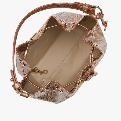 Honey Brown Sandalwood Melinda Bucket Bag Open Top View 
