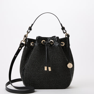 Melinda Black Belhaven Bucket Bag Front View with Strap