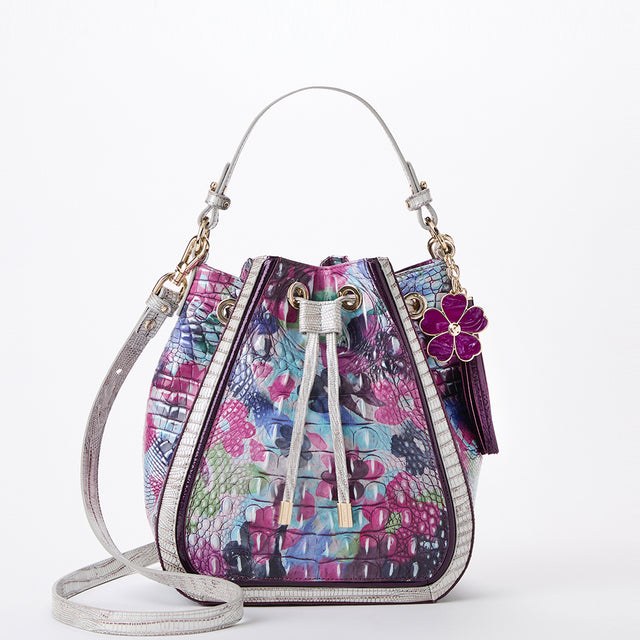 Melinda Lavender Blossoming Bucket Bag Front View with Strap