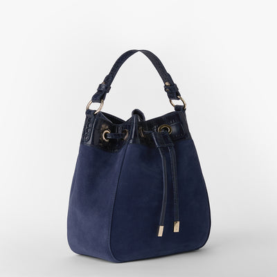 Navy Angora Melinda Bucket Bag Side View 