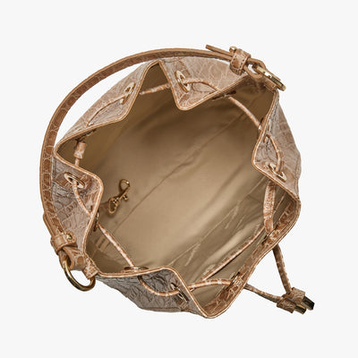 Timeless Taupe Bayem Melinda Bucket Bag Open Top View 