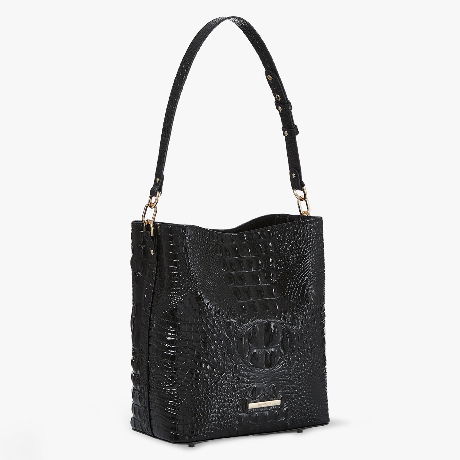 Brahmin black store bucket croc embossed bag