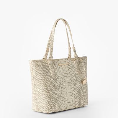 Oyster Grey All Over Snake Medium Asher Tote Side View 