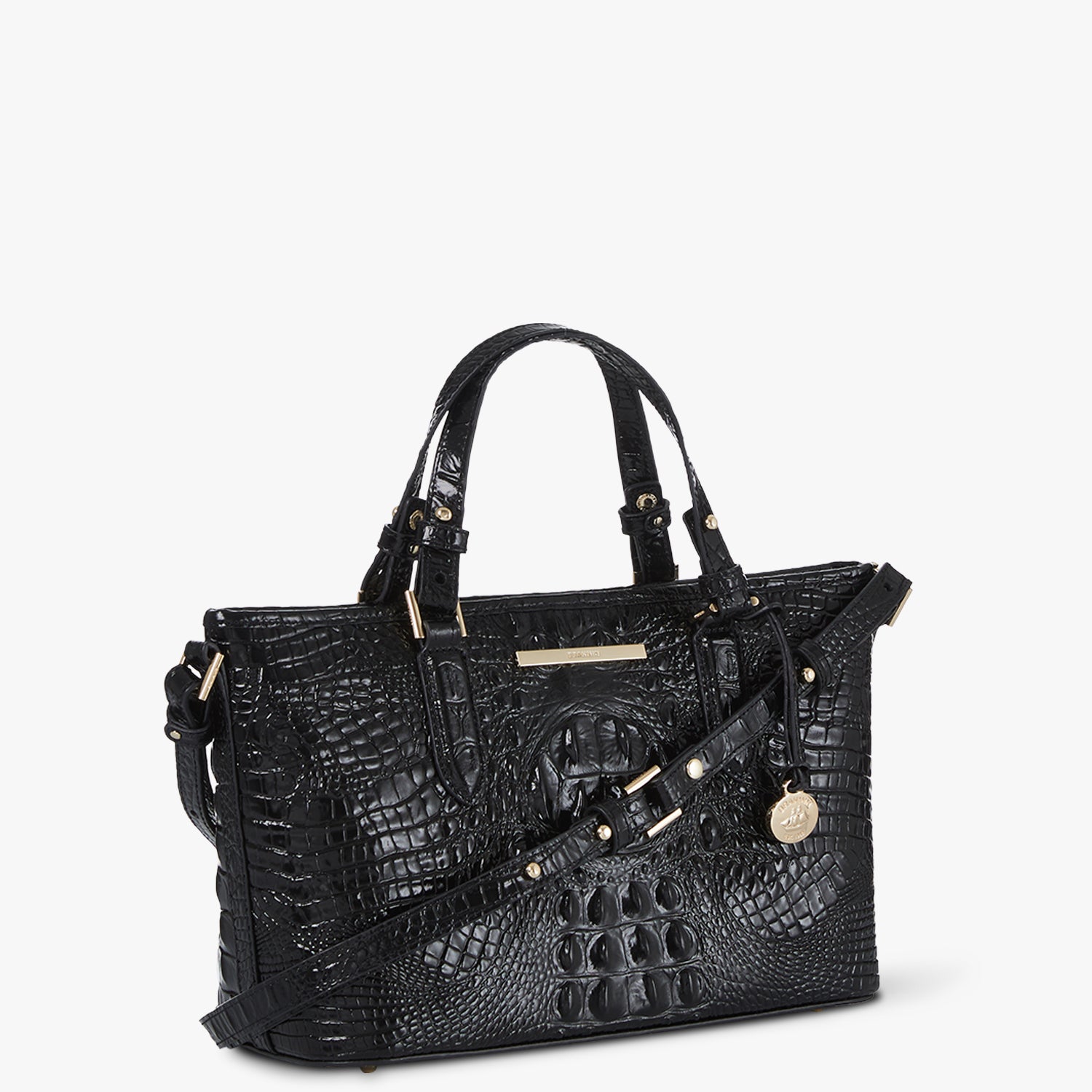 Brahmin Mini Asher Melbourne Embossed Leather Satchel Black Melbourne