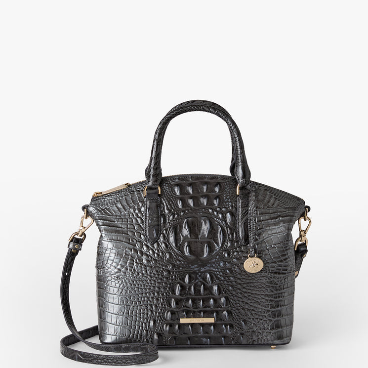 Charcoal Melbourne Duxbury Satchel Front View with Strap 