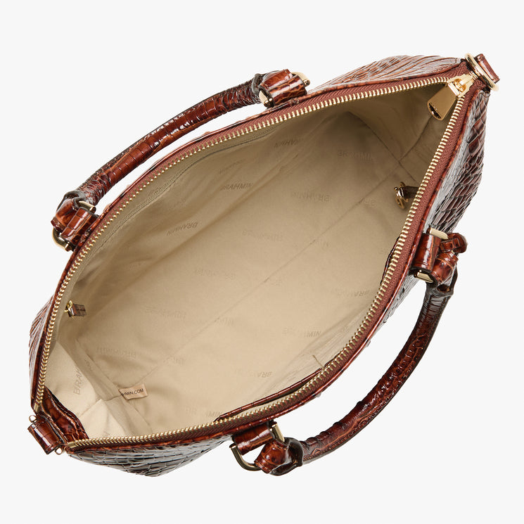 Pecan Melbourne Large Duxbury Satchel Open Top View