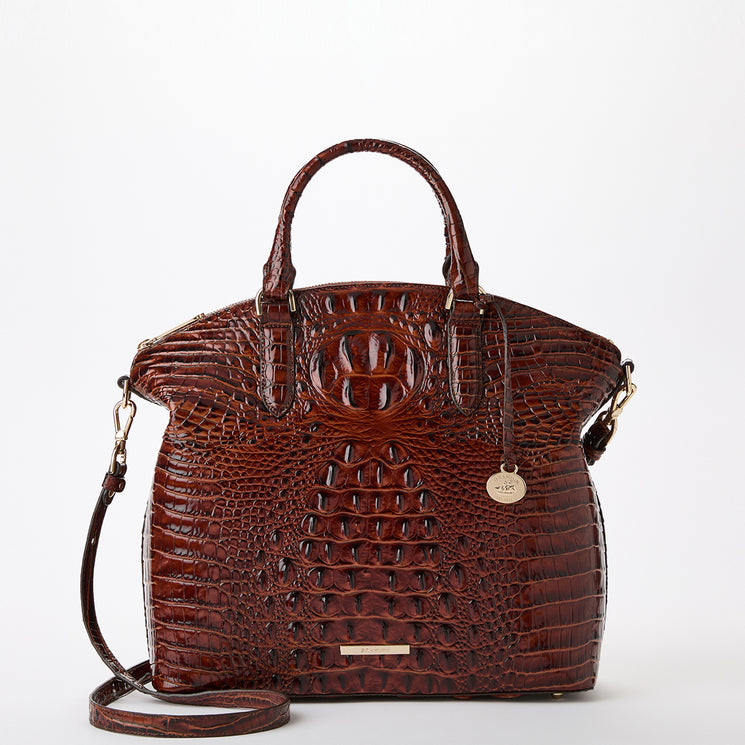 Pecan Melbourne Large Duxbury Satchel Front View With Strap