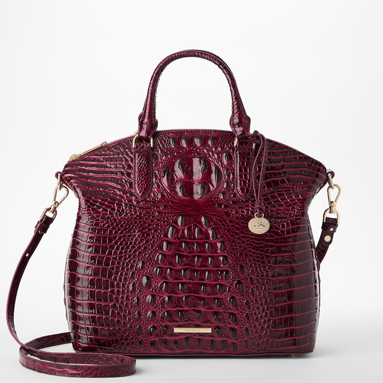 Cherry Lacquer Melbourne Large Duxbury Satchel Front View with Strap 