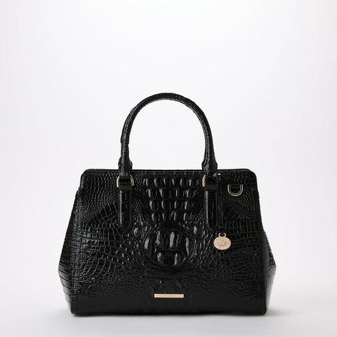 Small Finely Leather Satchel | Black | BRAHMIN