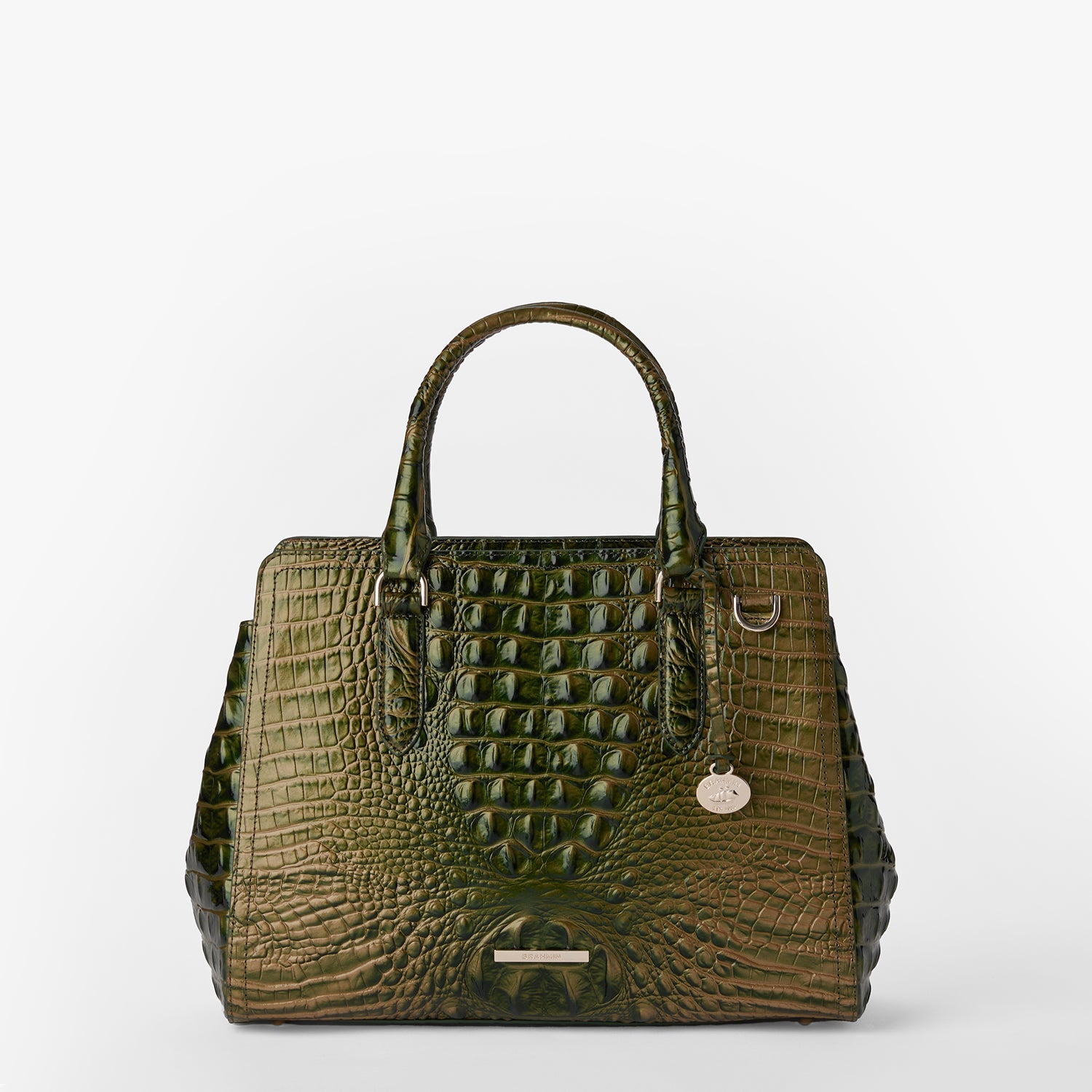 Brahmin Small Finley Croc Embossed Leather Satchel Matcha Green