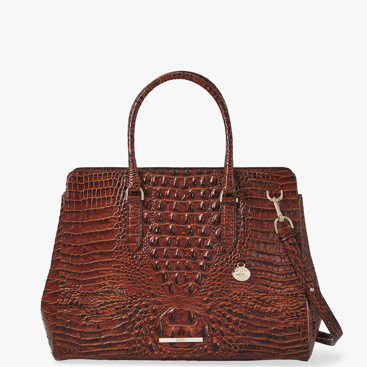 Pecan Melbourne Finley Satchel Front View with Strap 