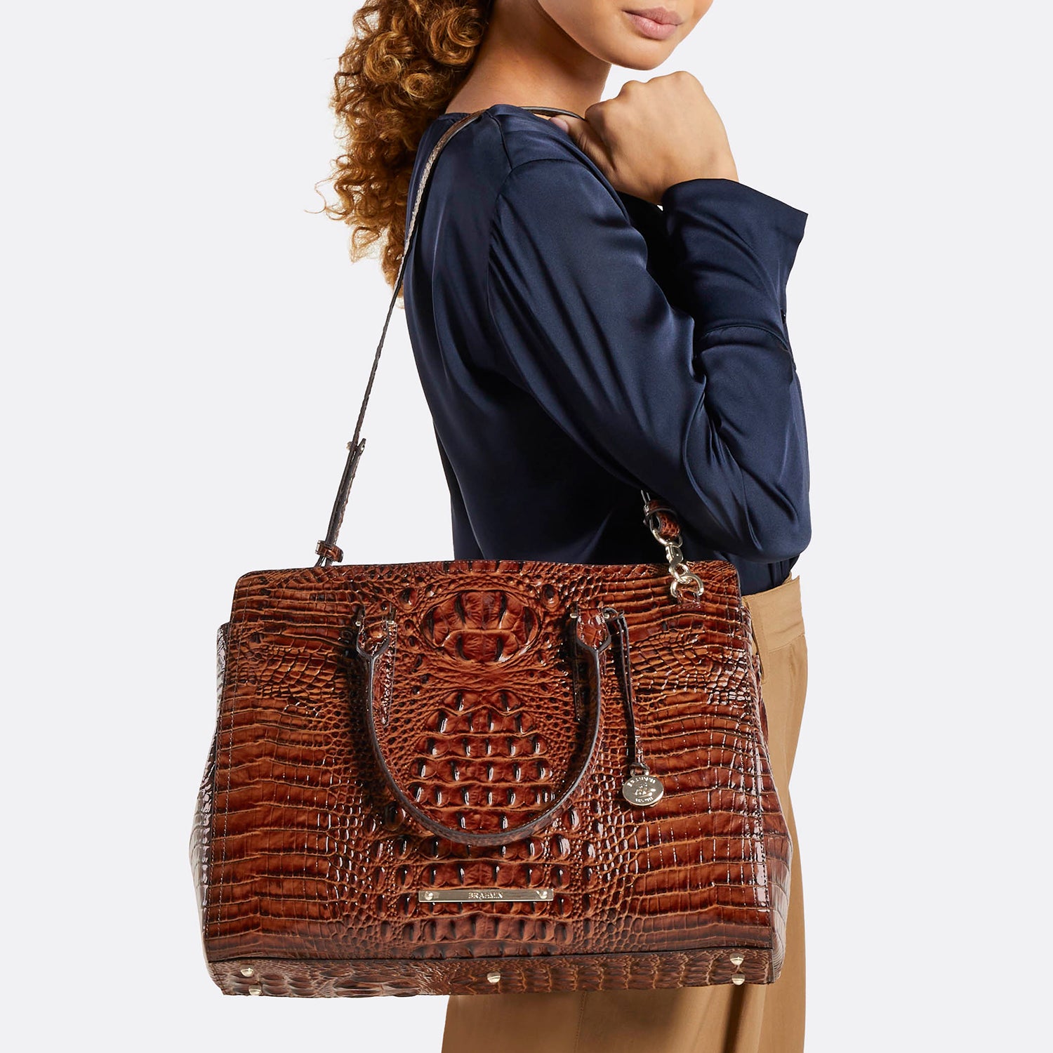 Finley Carryall Leather Satchel | Luggage Brown Leontyne | BRAHMIN