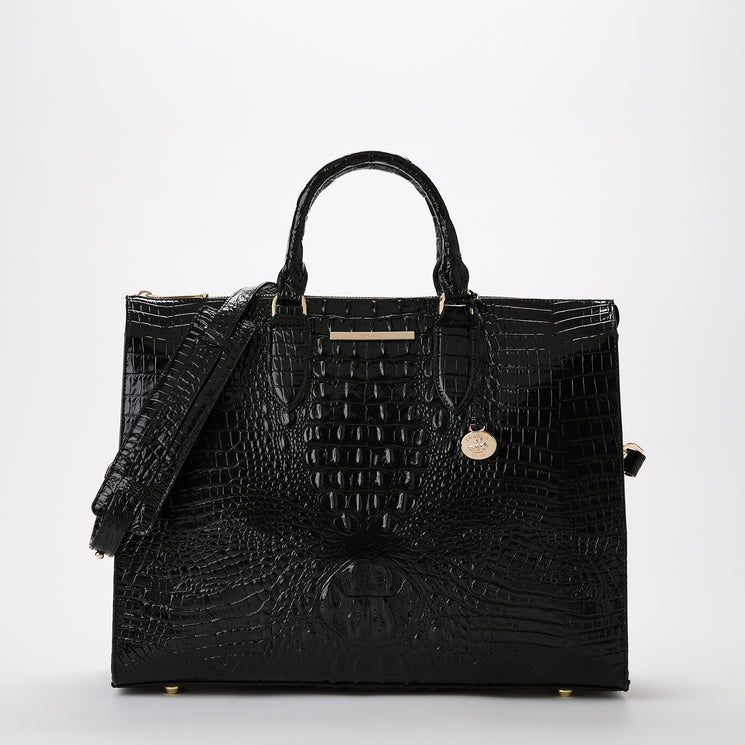 Business Tote Black Melbourne Front View With Strap