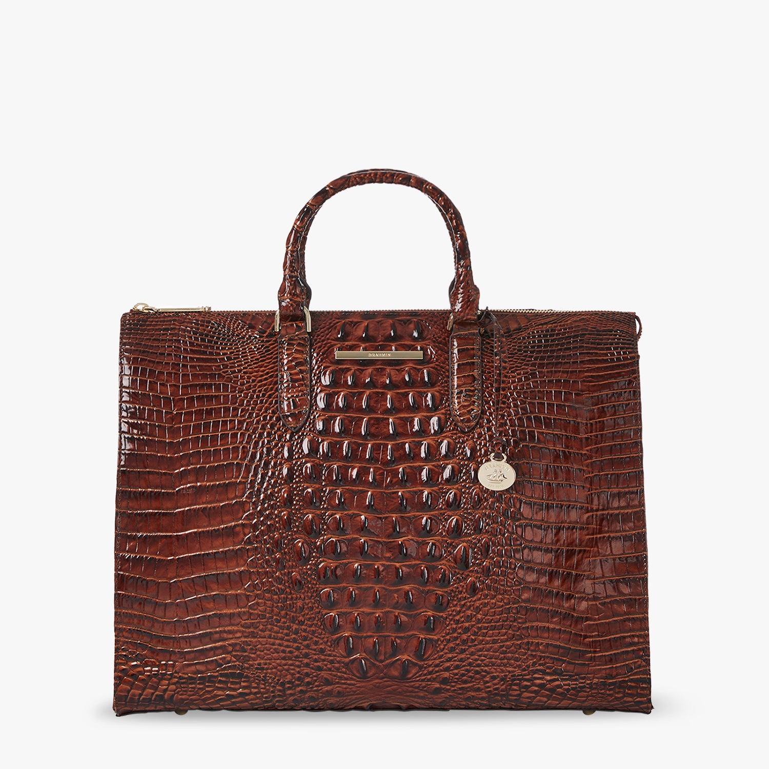 Brahmin Business Croc Embossed Leather Tote Pecan