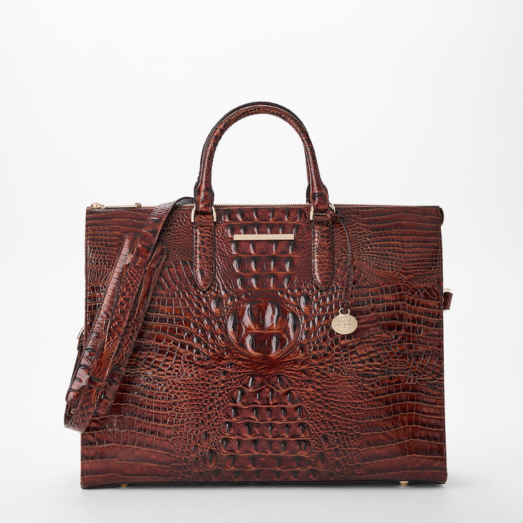 Business Tote Pecan Melbourne Front View With Strap