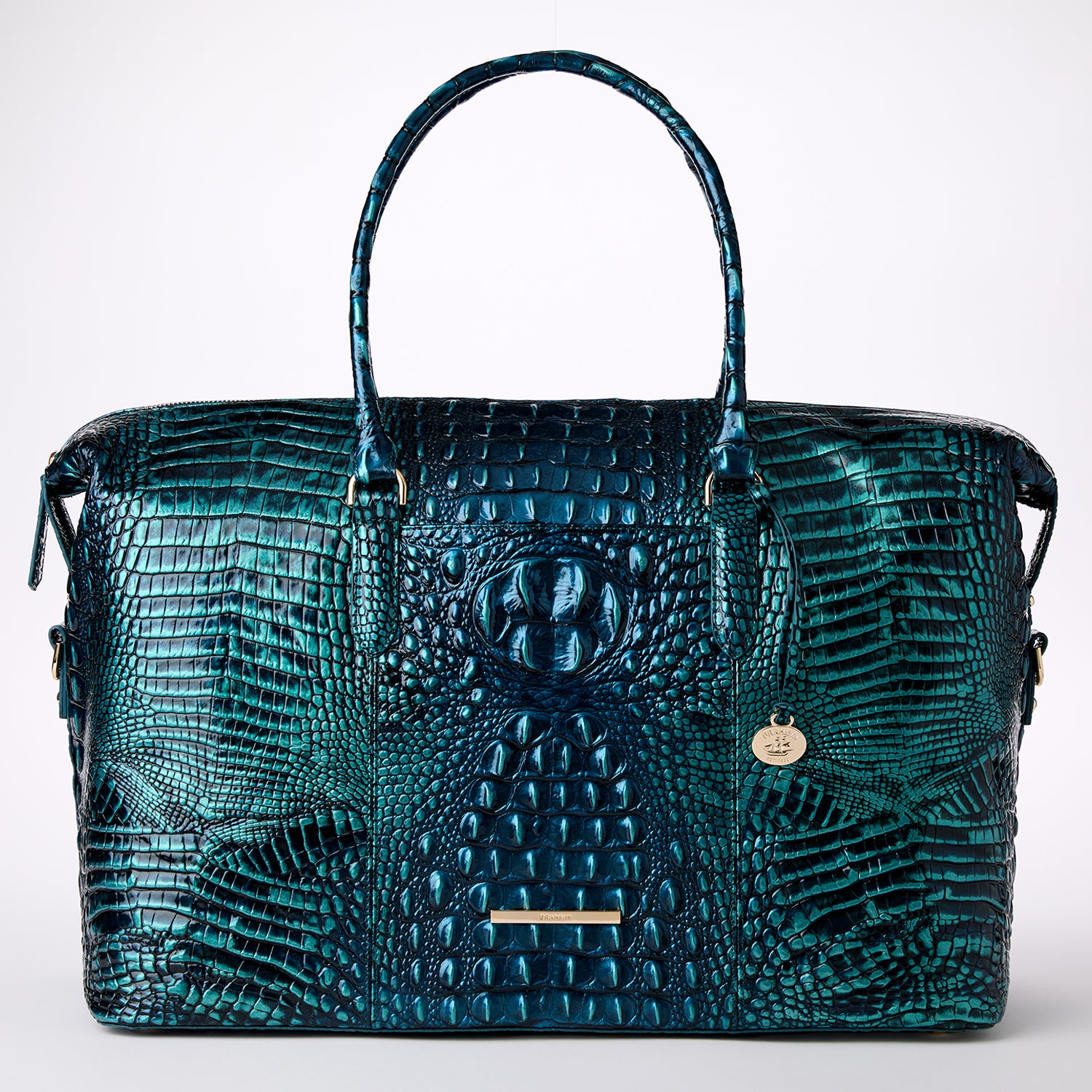 Brahmin Melbourne Collection Blue Patina Duxbury Leather Weekender Bag Blue Patina