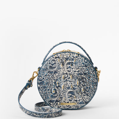 Blue Filigree Melbourne Lane Crossbody Front View with Strap 

