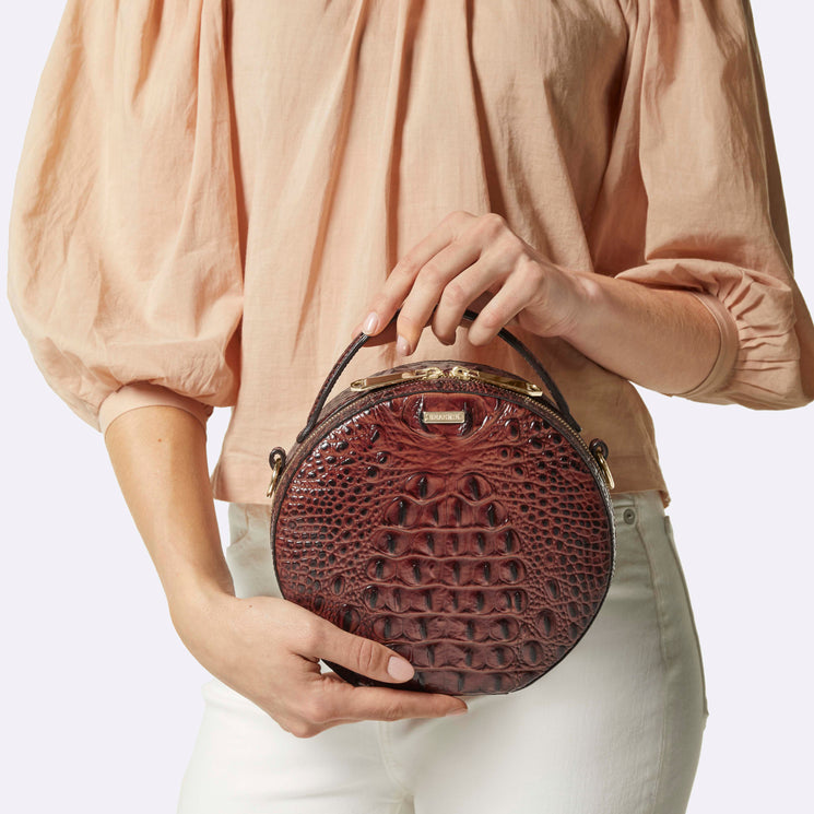 Pecan Melbourne Lane Crossbody Being Held by Model
