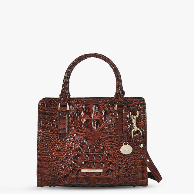 Pecan Melbourne Cami Satchel Front View with Strap 