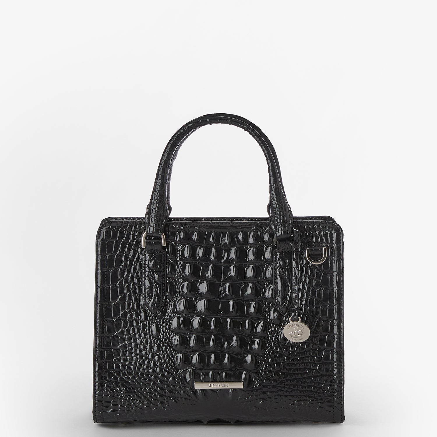 Cami Black Leather Satchel with Silver Hardware | BRAHMIN