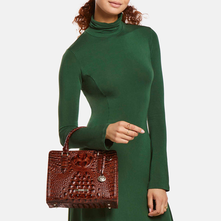 Pecan Melbourne Cami Satchel Being Worn By Model On the Arm
