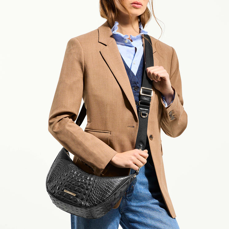 Model Wearing Black Alden Road Percy Crossbody Bag