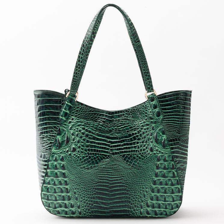 Brahmin Aliza tote bag in forest green with a textured, croc-embossed pattern.