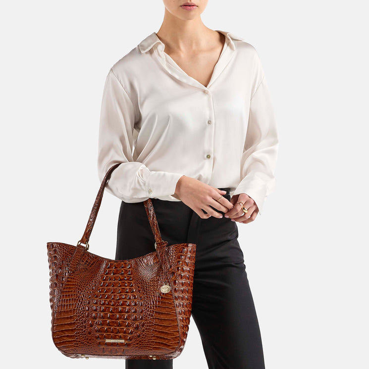 Pecan Melbourne Aliza Tote Being Worn By Model On the Arm
