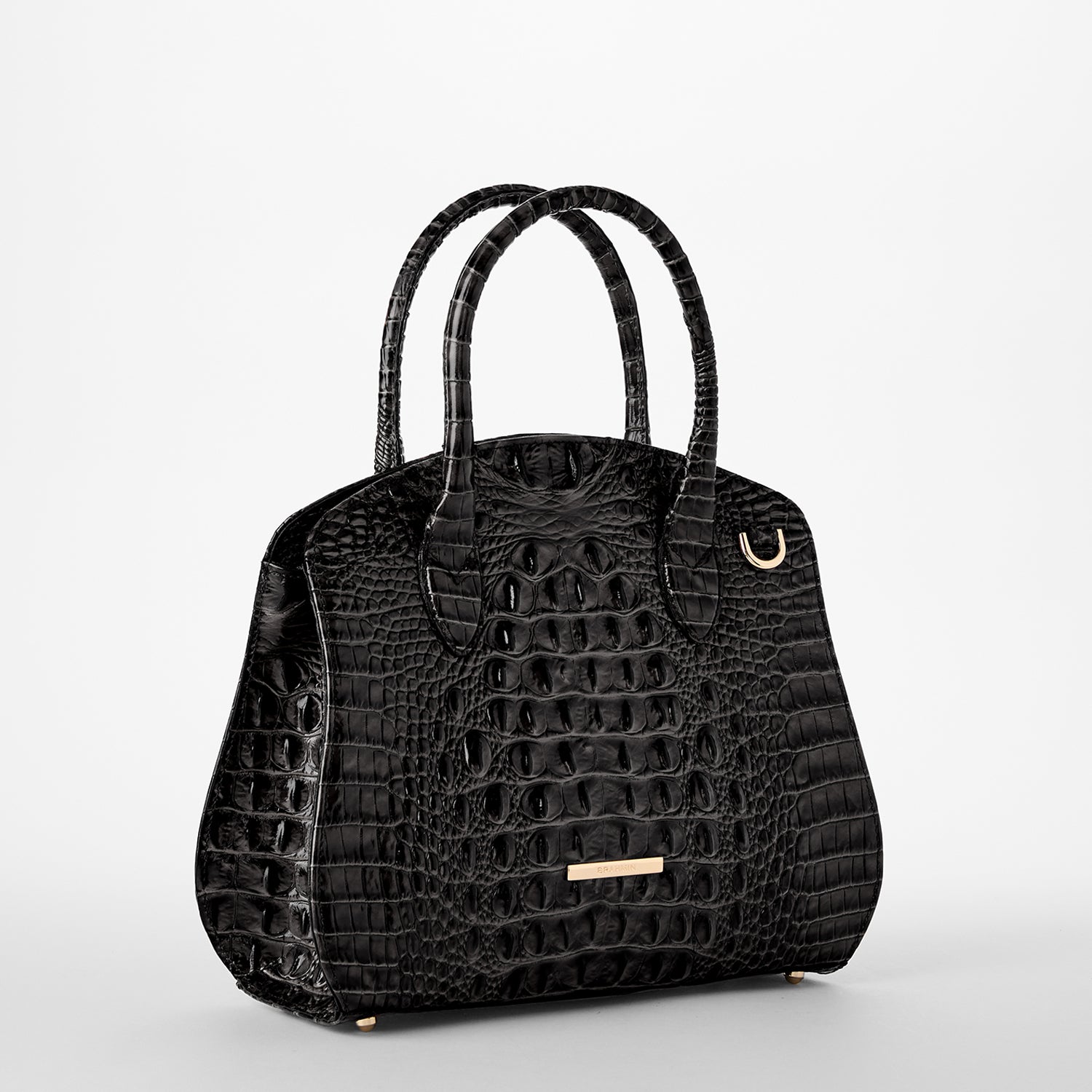 Brahmin Black Melbourne Croc-Embossed Exotic Embossing Classic Leather Tote top Bag