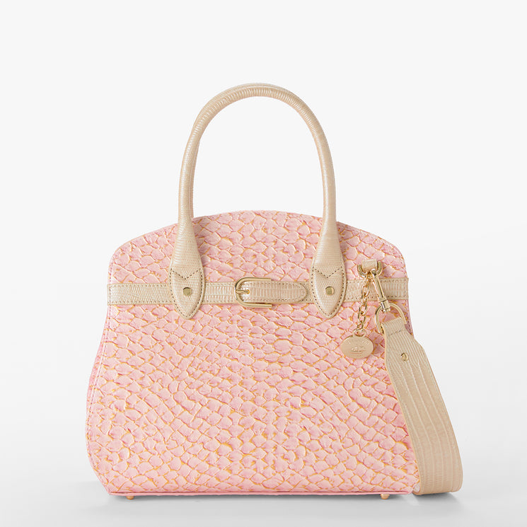 Pink Novella Rosetta Satchel Front View With Strap