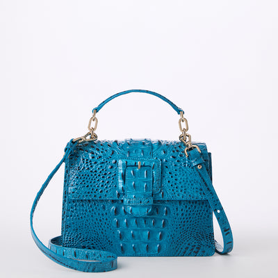 Vibrant Azure Melbourne Small Hallie Satchel Front View with Strap 
