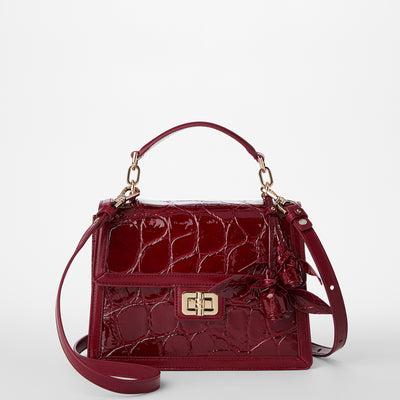 Red Claudine Small Hallie Satchel Front View With Strap