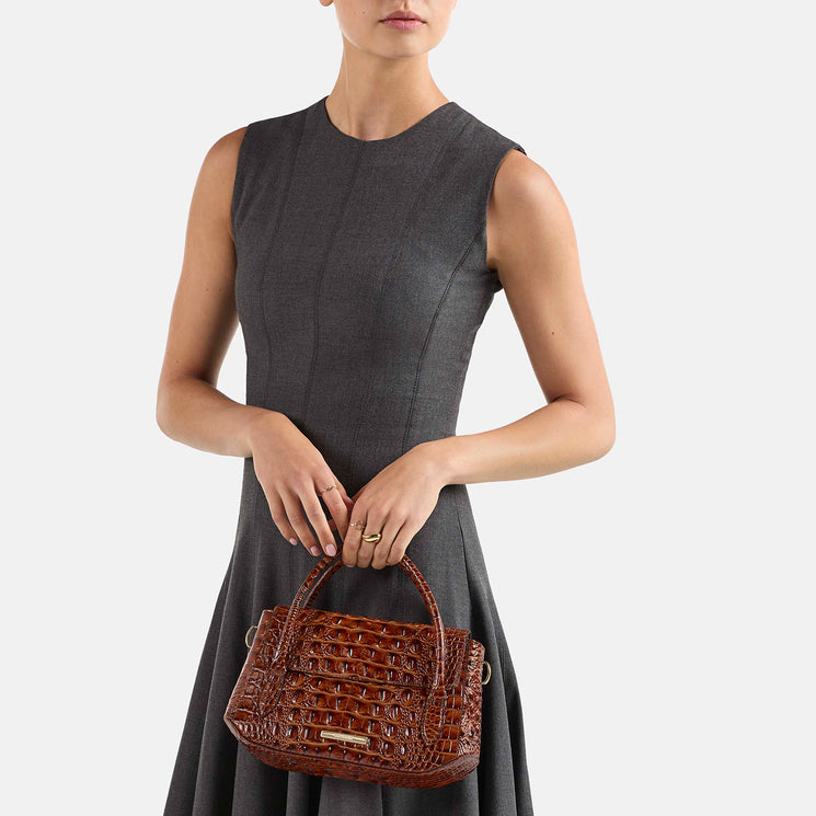 Pecan Melbourne Estella Satchel Being Held By Model