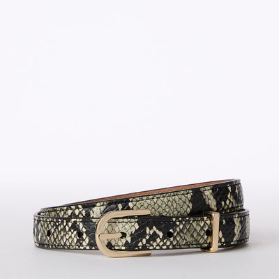 Grey Classic Snake Skinny Leather Gold Buckle Belt
