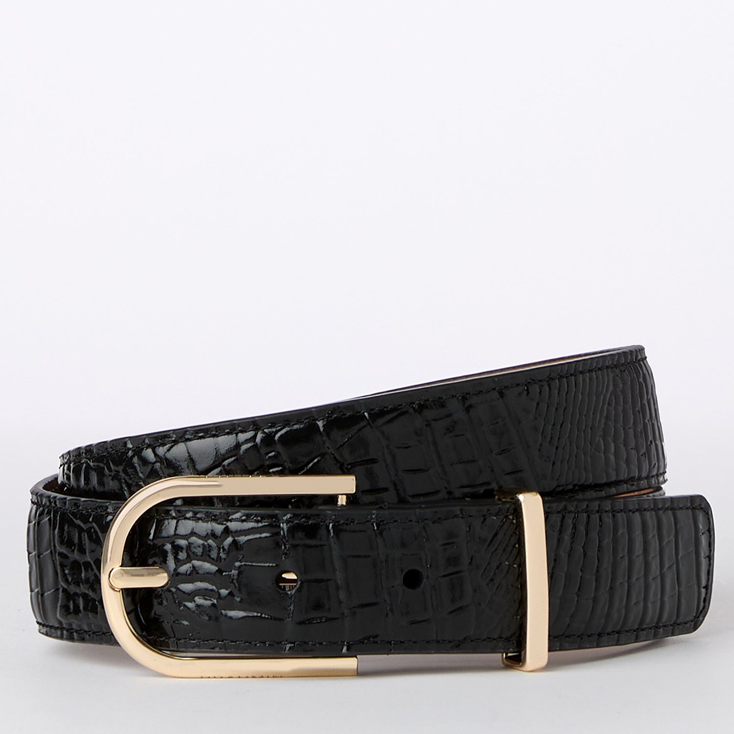 Brahmin Women's Medium Leather Gold Buckle Belt, Black, Small Brahmin Women's Medium Leather Gold Buckle Belt, Black, Small