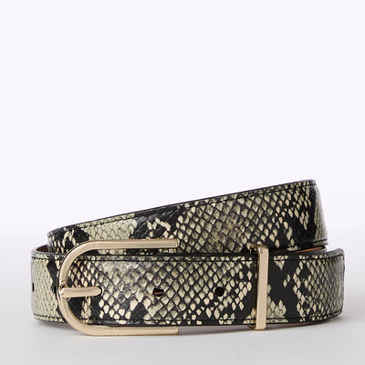 Grey Classic Snake Medium Leather Gold Buckle Belt
